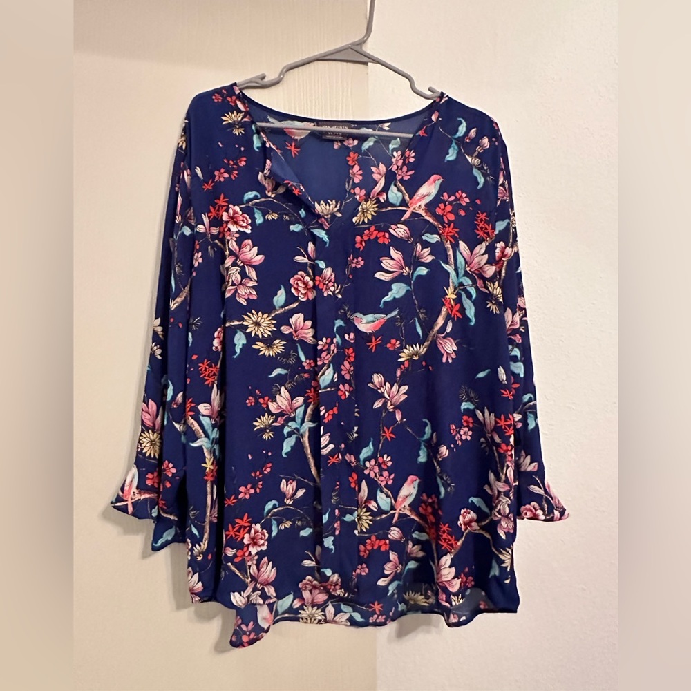 Van Heusen Workwear Blouse Dark Blue with Birds